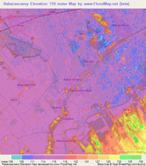 Rabacsecseny,Hungary Elevation Map