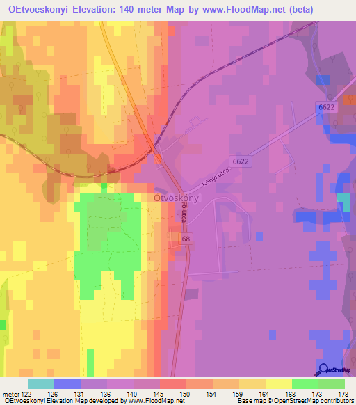 OEtvoeskonyi,Hungary Elevation Map