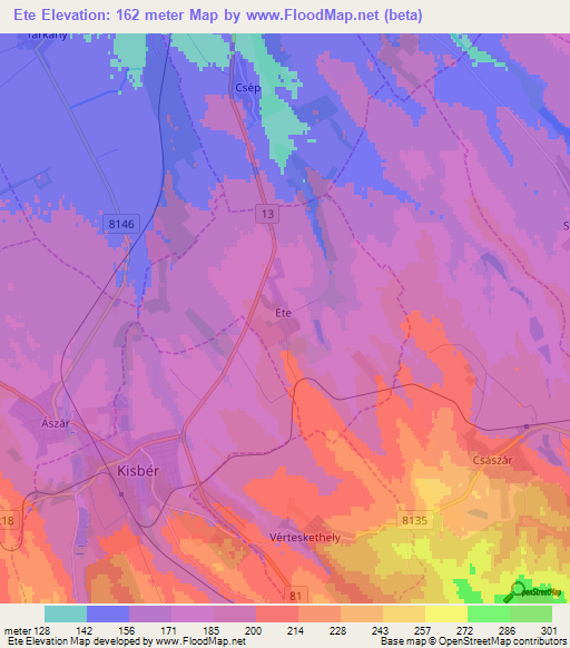 Ete,Hungary Elevation Map