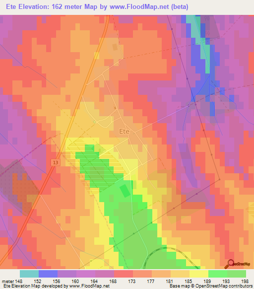 Ete,Hungary Elevation Map