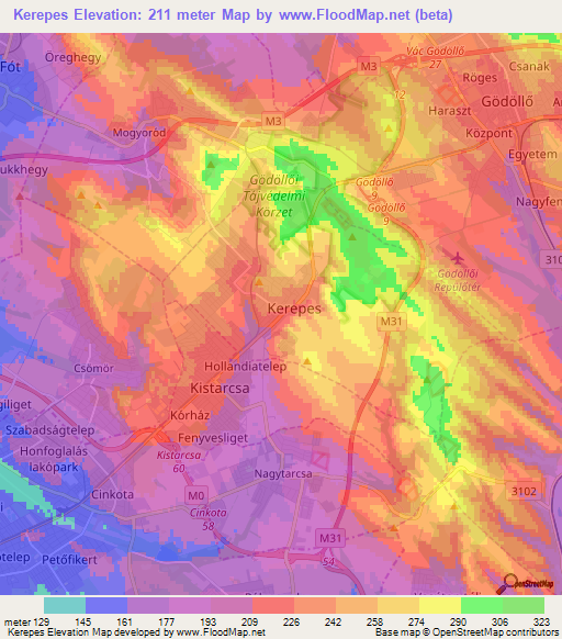 Kerepes,Hungary Elevation Map
