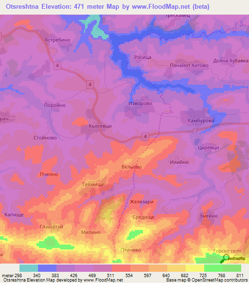 Otsreshtna,Bulgaria Elevation Map