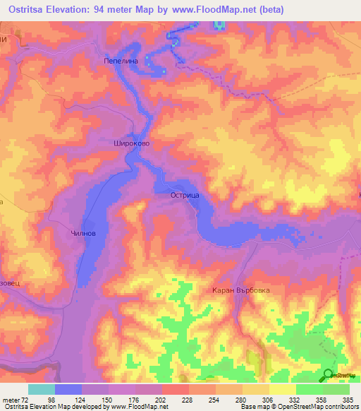 Ostritsa,Bulgaria Elevation Map