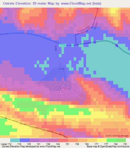 Ostrets,Bulgaria Elevation Map