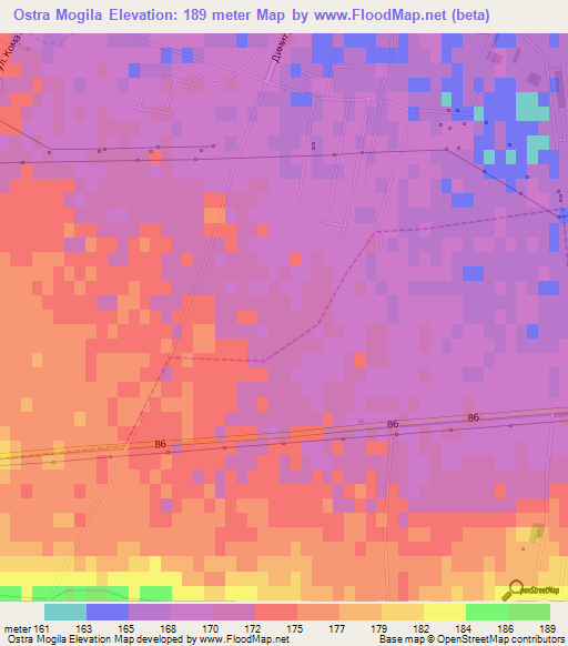 Ostra Mogila,Bulgaria Elevation Map
