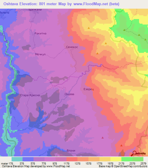 Oshtava,Bulgaria Elevation Map