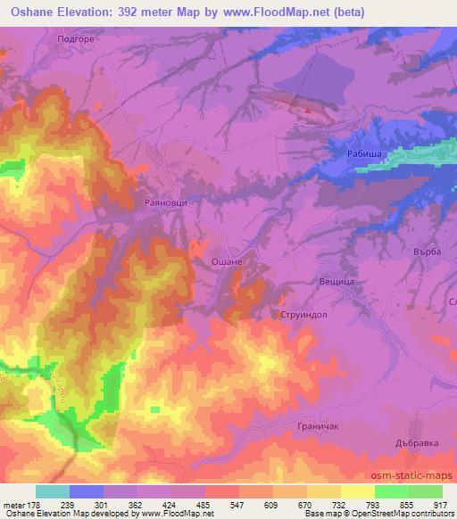 Oshane,Bulgaria Elevation Map