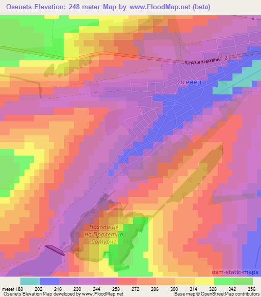 Osenets,Bulgaria Elevation Map