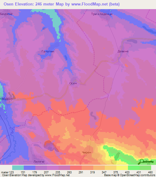 Osen,Bulgaria Elevation Map