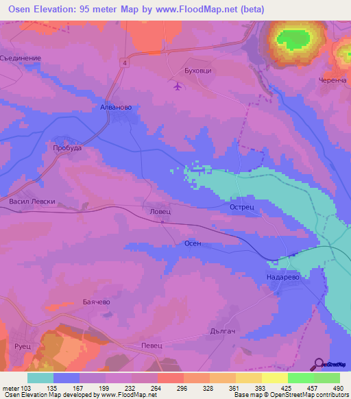 Osen,Bulgaria Elevation Map