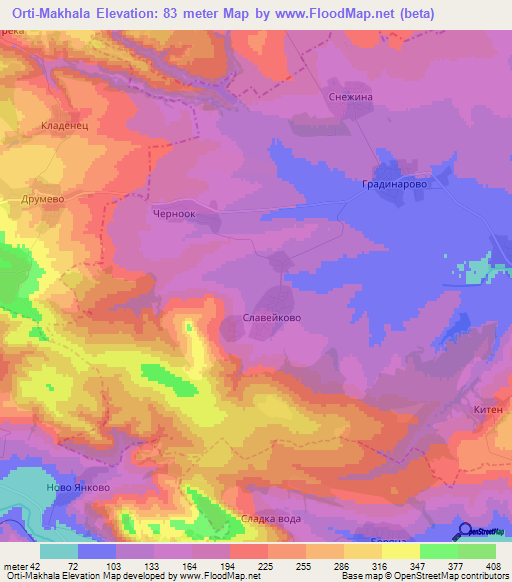 Orti-Makhala,Bulgaria Elevation Map
