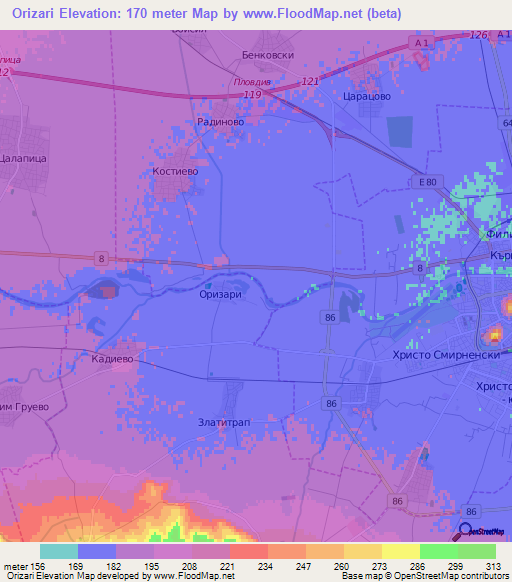 Orizari,Bulgaria Elevation Map