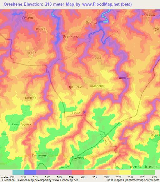 Oreshene,Bulgaria Elevation Map