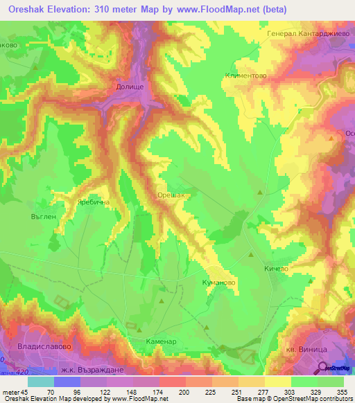 Oreshak,Bulgaria Elevation Map