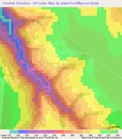 Oreshak,Bulgaria Elevation Map