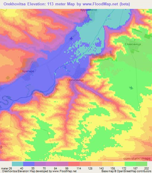 Orekhovitsa,Bulgaria Elevation Map