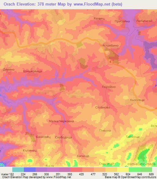 Orach,Bulgaria Elevation Map