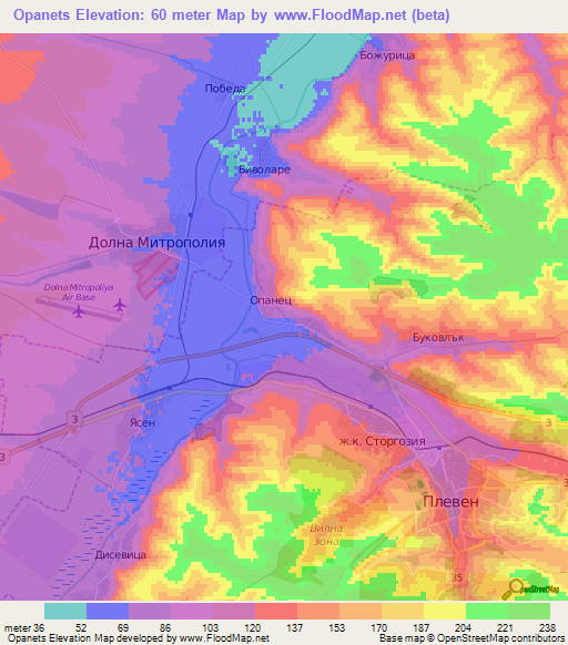 Opanets,Bulgaria Elevation Map