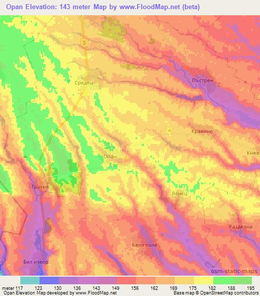 Opan,Bulgaria Elevation Map