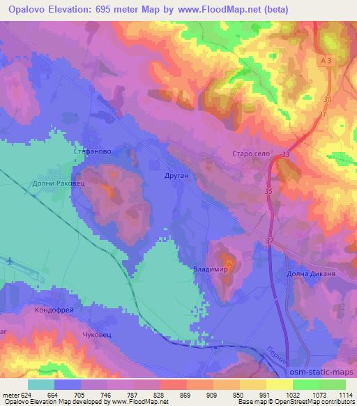 Opalovo,Bulgaria Elevation Map