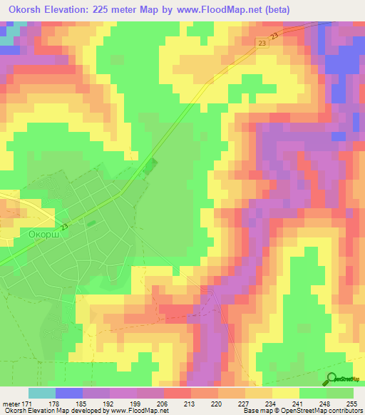 Okorsh,Bulgaria Elevation Map