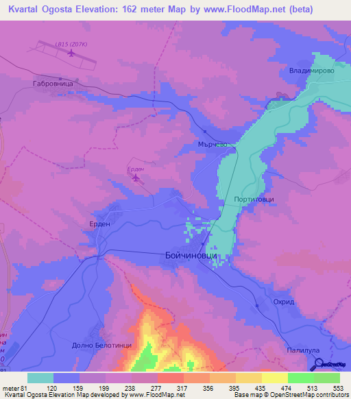 Kvartal Ogosta,Bulgaria Elevation Map