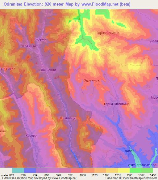 Odranitsa,Bulgaria Elevation Map