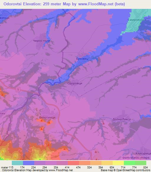 Odorovtsi,Bulgaria Elevation Map