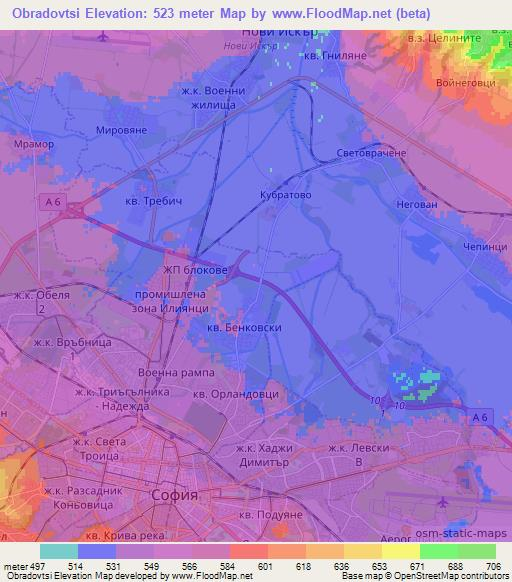 Obradovtsi,Bulgaria Elevation Map