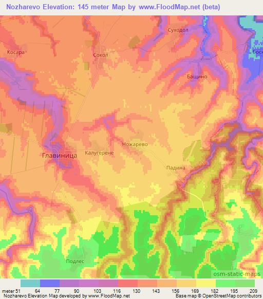 Nozharevo,Bulgaria Elevation Map