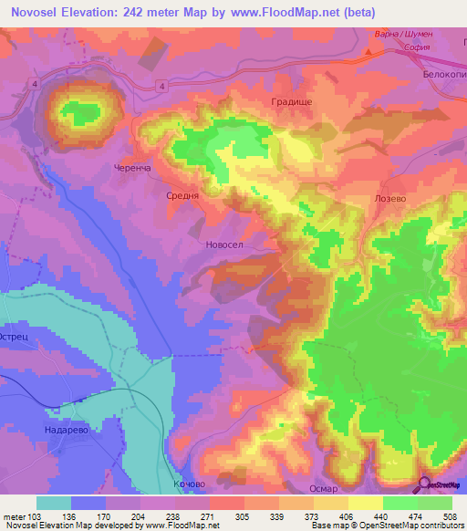 Novosel,Bulgaria Elevation Map