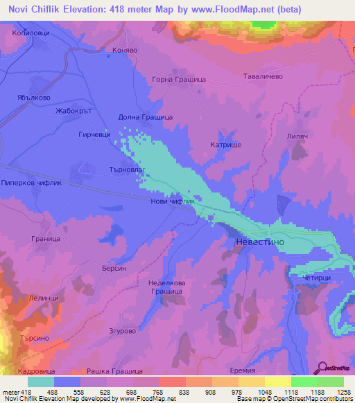 Novi Chiflik,Bulgaria Elevation Map