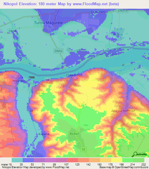Nikopol,Bulgaria Elevation Map