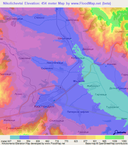 Nikolichevtsi,Bulgaria Elevation Map