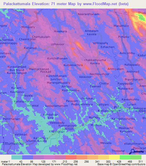 Palackattumala,India Elevation Map
