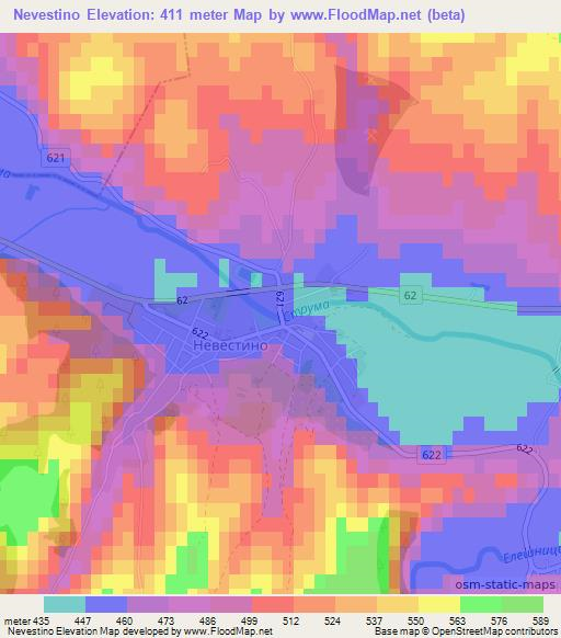 Nevestino,Bulgaria Elevation Map
