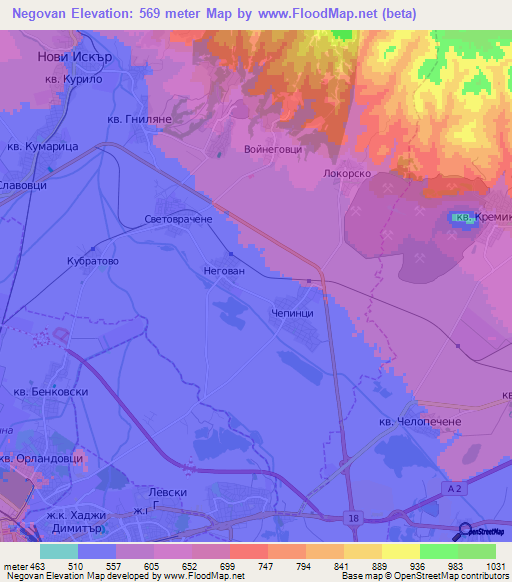 Negovan,Bulgaria Elevation Map