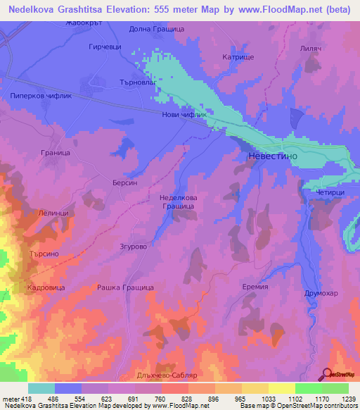 Nedelkova Grashtitsa,Bulgaria Elevation Map