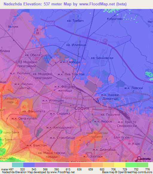 Nadezhda,Bulgaria Elevation Map
