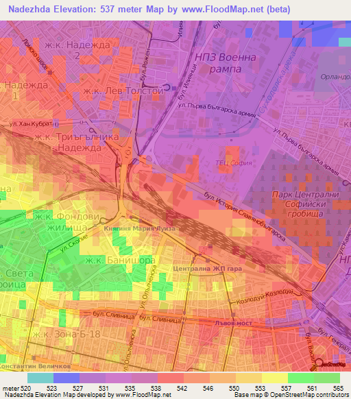 Nadezhda,Bulgaria Elevation Map