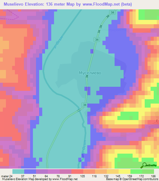 Muselievo,Bulgaria Elevation Map