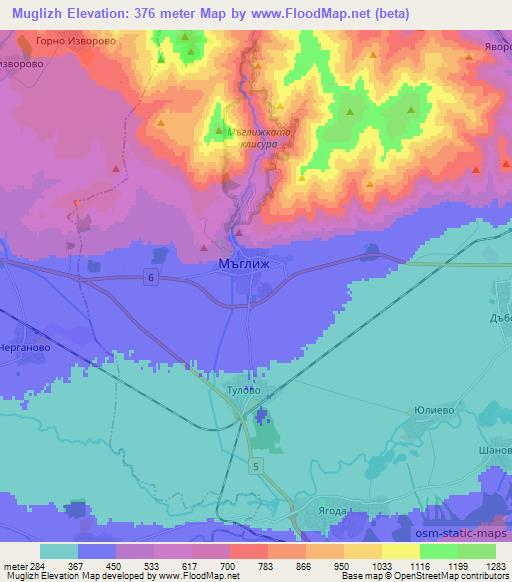 Muglizh,Bulgaria Elevation Map