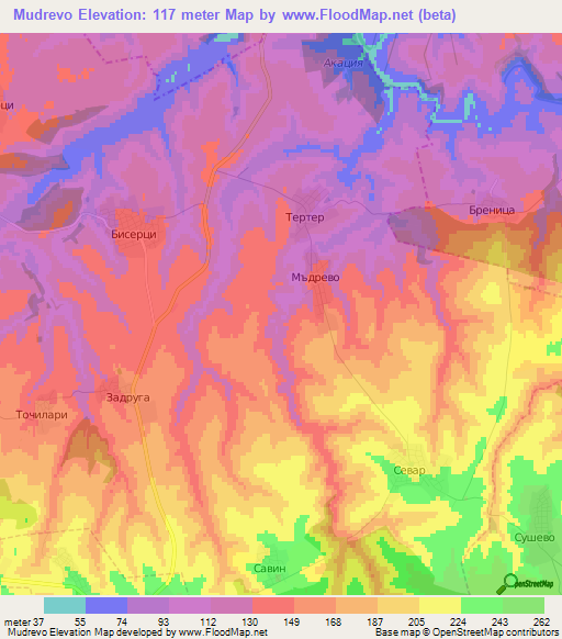 Mudrevo,Bulgaria Elevation Map