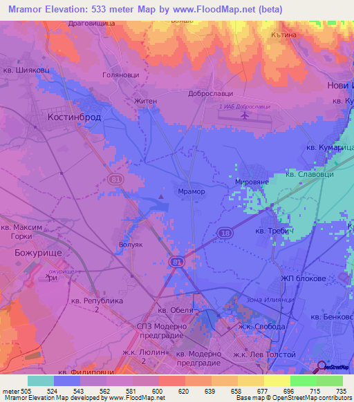 Mramor,Bulgaria Elevation Map