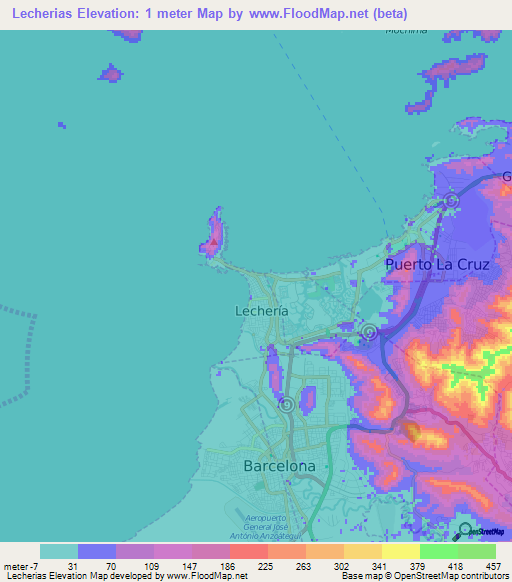 Lecherias,Venezuela Elevation Map