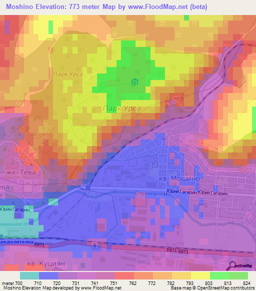 Moshino,Bulgaria Elevation Map