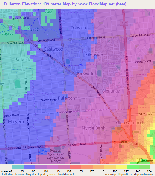 Fullarton,Australia Elevation Map