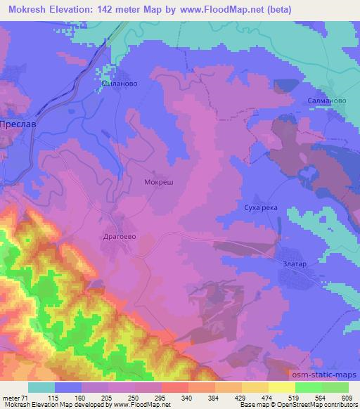 Mokresh,Bulgaria Elevation Map