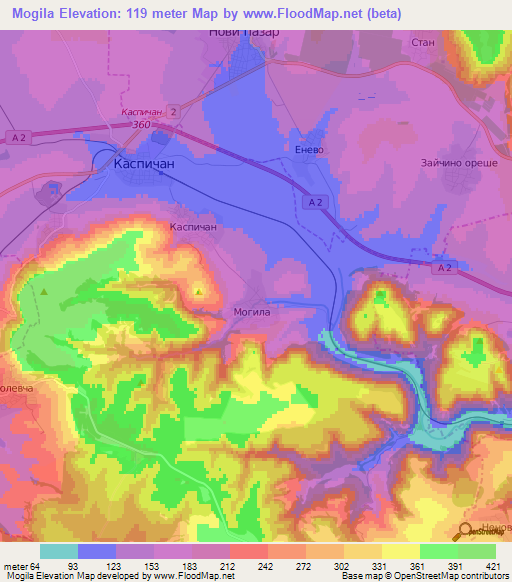 Mogila,Bulgaria Elevation Map