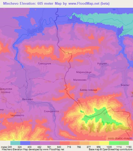 Mlechevo,Bulgaria Elevation Map
